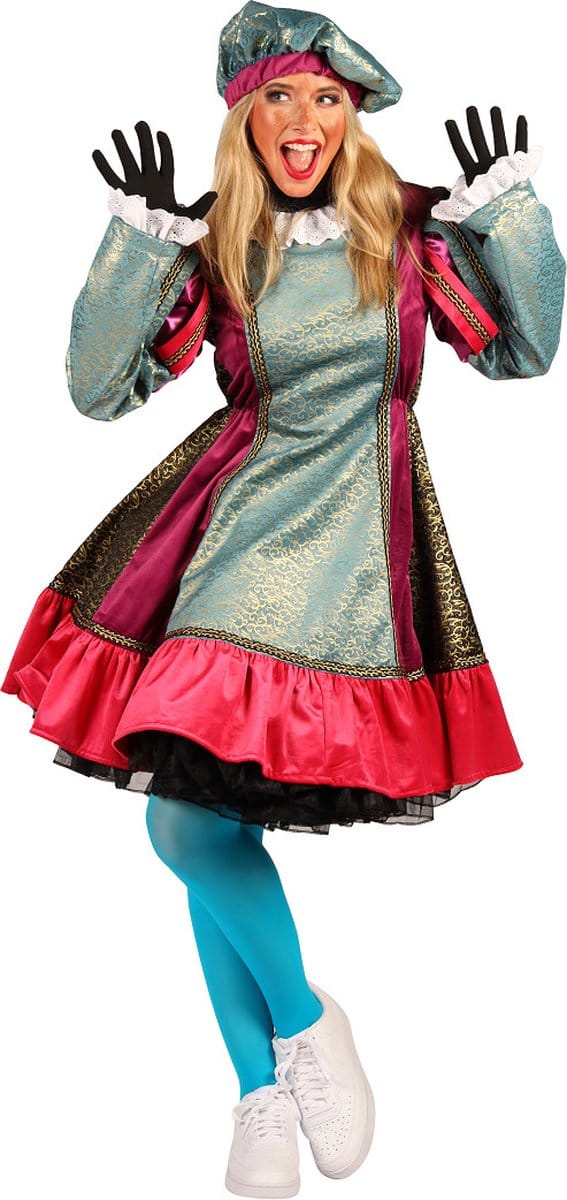 Damespiet "Cartagena" | Turquoise-rood | maat S | pieten jurk | sinterklaas