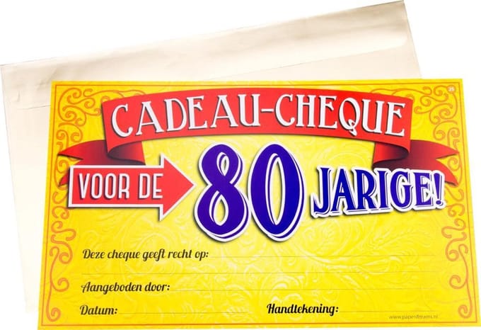 Paper Dreams Cadeaucheque 80 Jaar 34,5 Cm Papier Rood/geel