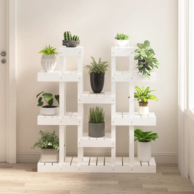 vidaXL - Plantenstandaard - wit - 104,5x25x109,5 - cm - massief - grenenhout