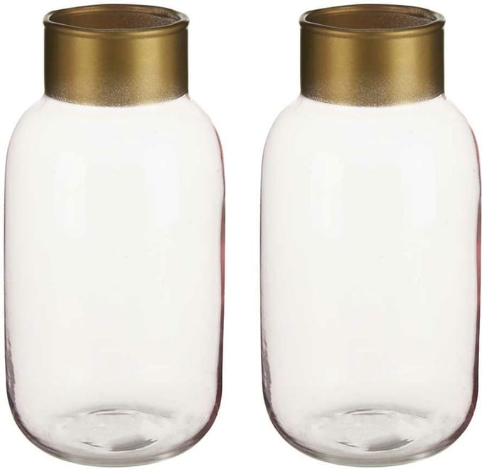 Giftdecor - Bloemenvazen 2x stuks - Glas - roze/goud - 12 x 24 cm