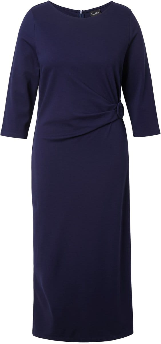 Ulla Popken - Dames - Punto midi-jurk gedrapeerd boothals 3/4-mouwen - Marine - Maat 50+