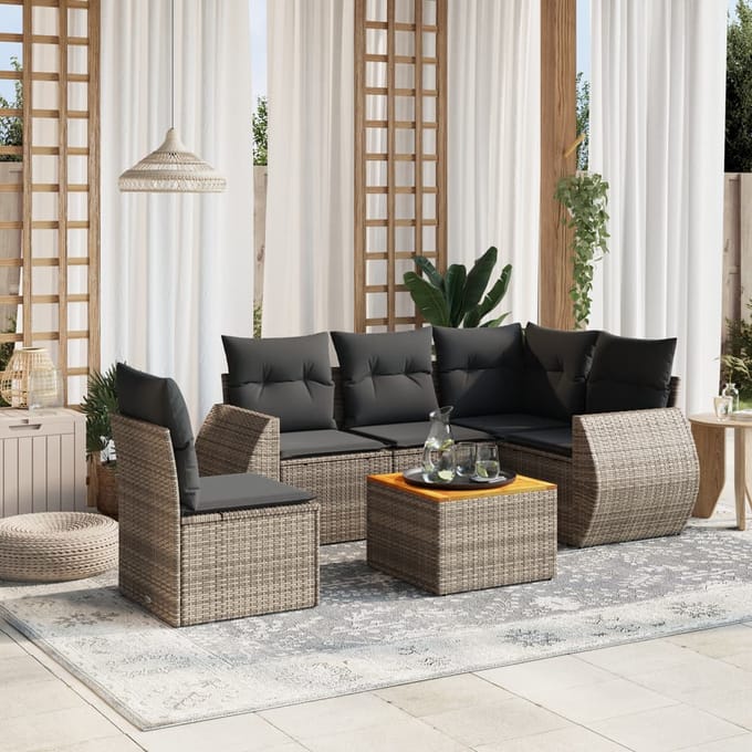 vidaXL - 6-delige - Loungeset - met - kussens - poly - rattan - grijs