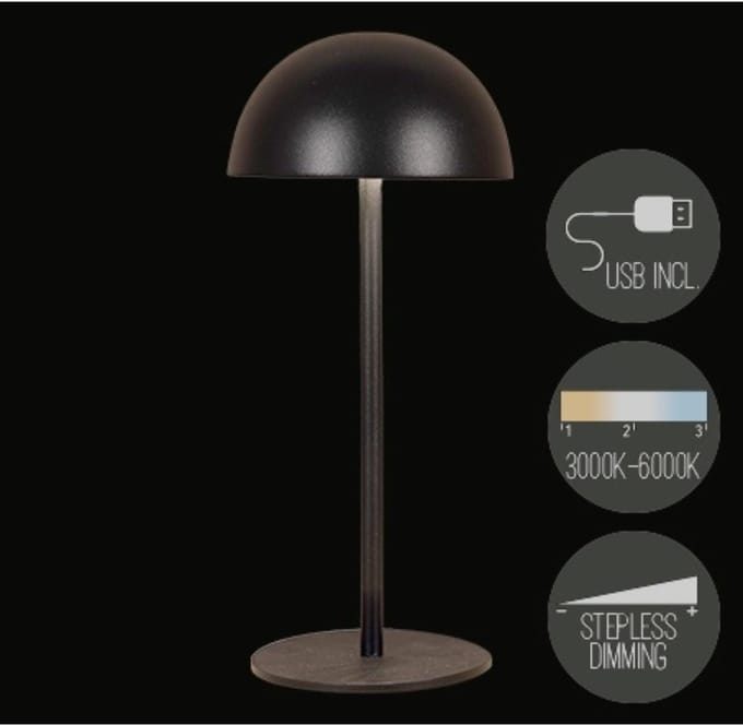 Anna's Collection tafellamp USB zwart LED oplaadbaar dimbaar 9,5x22cm.