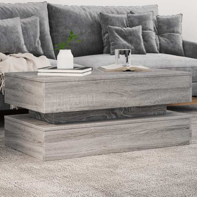 vidaXL - Salontafel - met - LED-verlichting - 90x50x40 - cm - grijs - sonoma - eiken