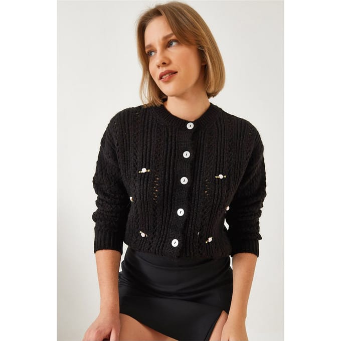 Getextureerde Brei Cardi met Knopsluiting