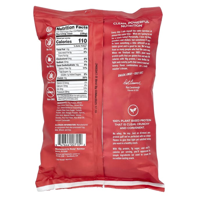 Klaar, Eiwitpuff, Barbecue, 3,5 oz (99 gram)