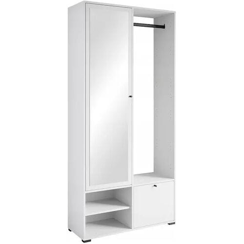 Moderne garderobekast 90 cm hal kast met spiegel planken en roede mat wit
