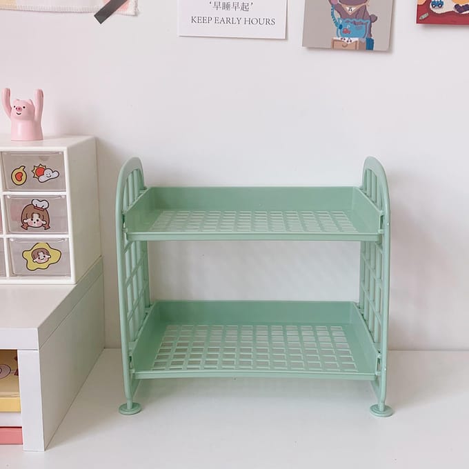 2 Laags Bureauplank Zijleuning Ontwerp Opvouwbaar Dubbellaags Stapelbaar Cosmetica Schrijfwaren gray