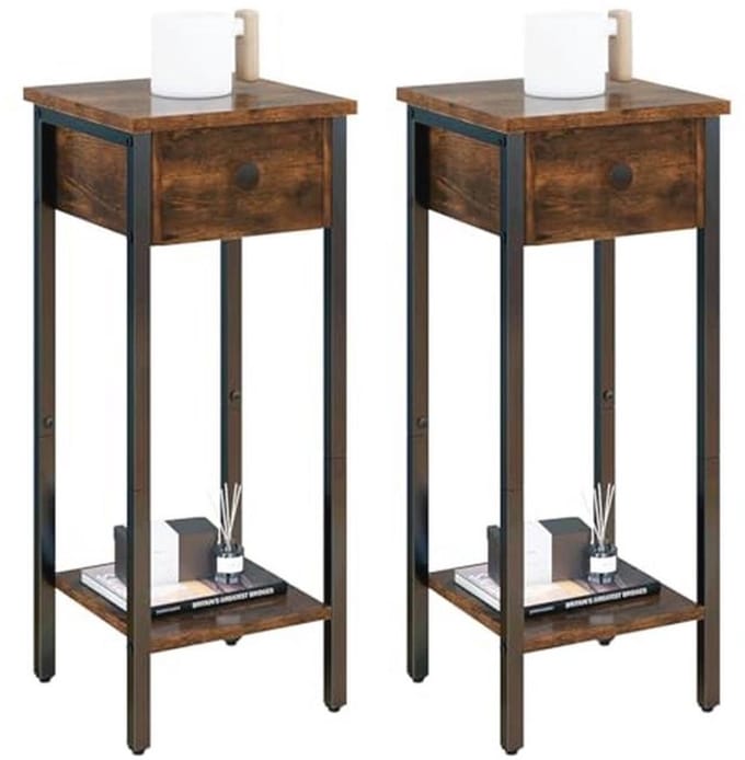 Smalle Nachttafel Set van 2 met Lade voor Kleine Ruimtes