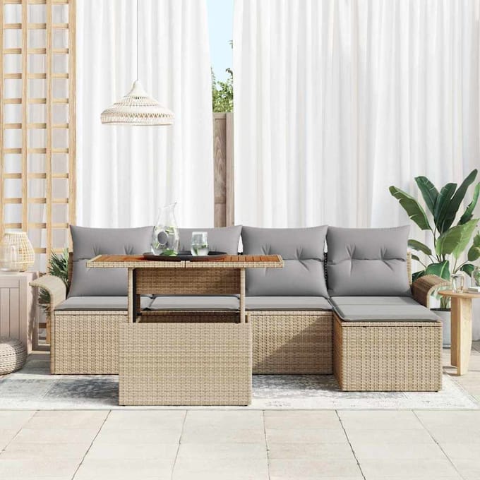 vidaXL - Tuinbank - Set - 6 - st - Beige - Poly - rattan