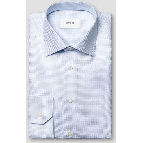 Eton Overhemd Luxury Organic Cotton King Twill Houndstooth Texture Licht Blauw / male