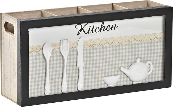 Items keukengerei/bestek houder - 30 x 9 x 15 cm - hout