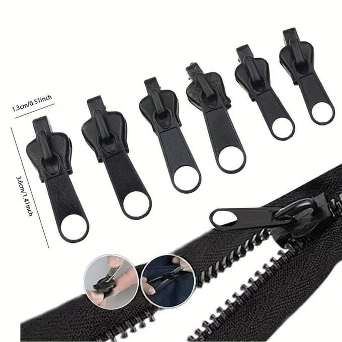 6 stuks Instant Rits Reparatie Kit Met Universeel Ontwerp & Meerdere Maten, Vervangende Rits zwart