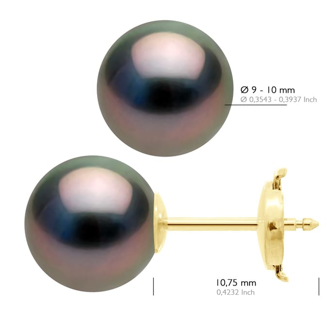 Oorbellen Geel Goud 375 - Echte Cultiveerde Tahiti Parel Rond 9-10 mm