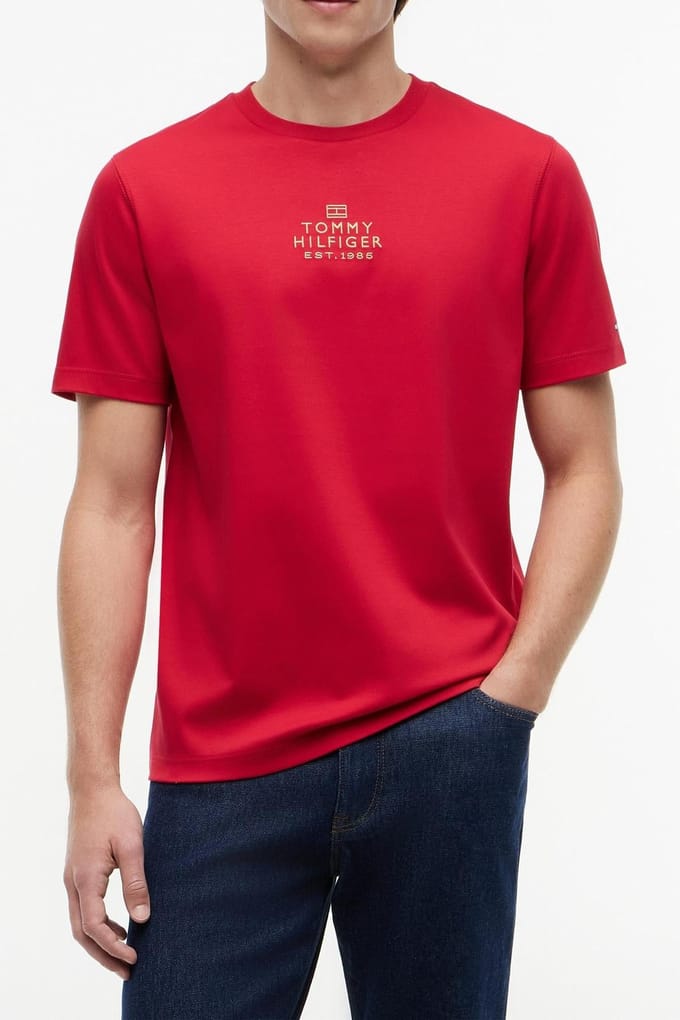 Tommy Hilfiger Brand Love Gold Interlock T-shirt Medium Red Größe: M | Basic T-Shirts Outlet | Herren | Gelb