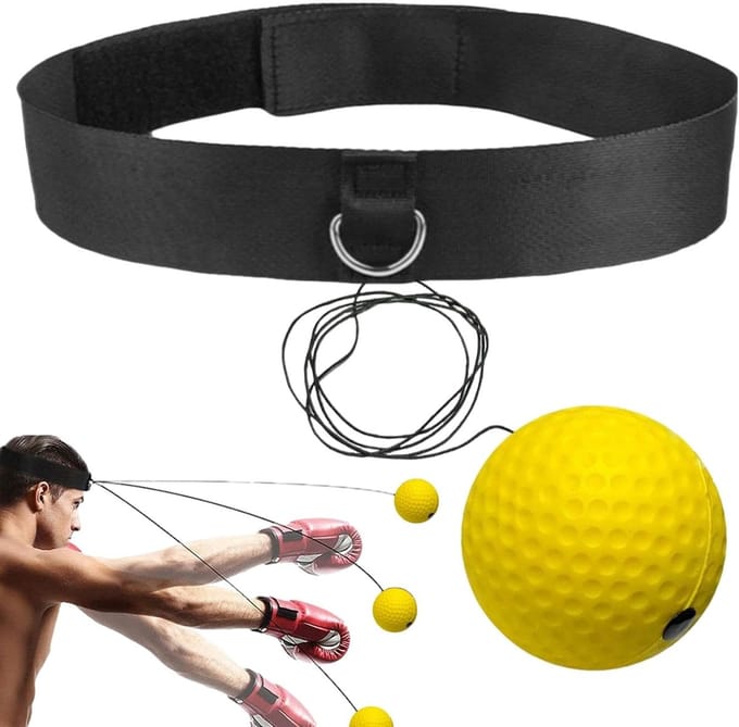 Boksreflex Bal - Trainingsbal Set - Verbeteren Coördinatie - Verstelbare Hoofdband - 12.2cm Breed - Geel