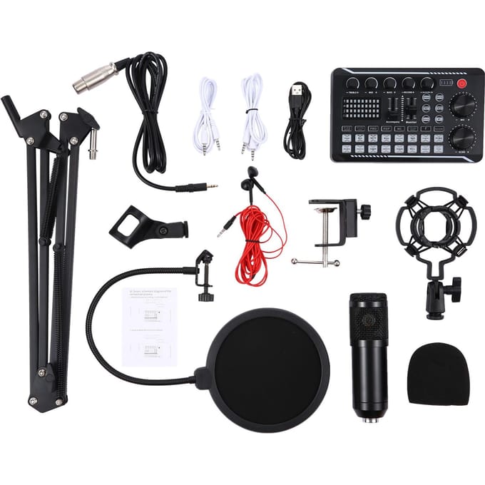 Kit de Microphone à Suspension, carte son professionnelle, ensemble de supports de Microphone et de bras de micro F998 Live noir