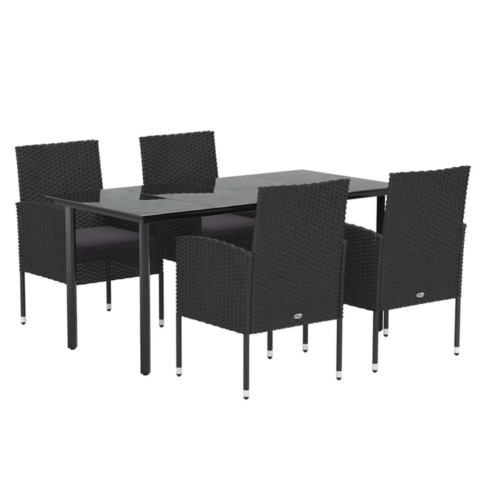 vidaXL - 5-delige - Tuinset - met - kussens - poly - rattan - zwart