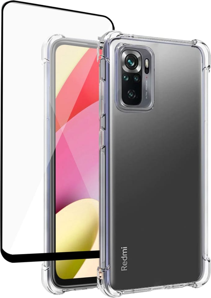 Hoesje geschikt voor Xiaomi Redmi 10 - Case Transparant + Full Screen Beschermglas Screenprotector