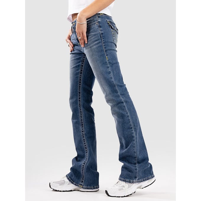 True Religion Becca Mid Rise Boot Cut Flap Jeans blauw