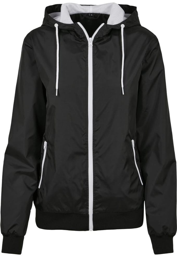 Build Your Brand - Windrunner Dames Hoodie met Rits - Black/White maat S