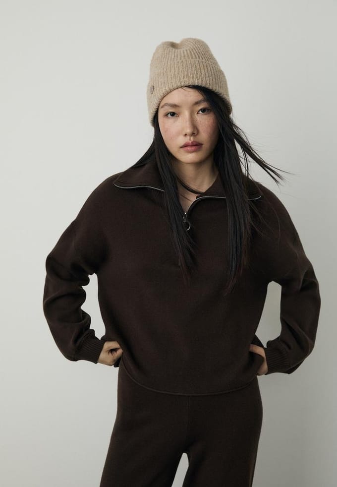 Stradivarius Tricot trui met rits  Bruin M