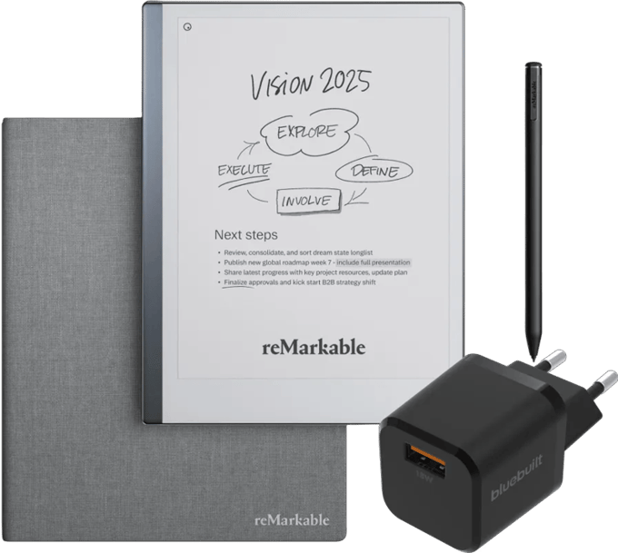 reMarkable 2 met Book Case Grijs + BlueBuilt Oplader