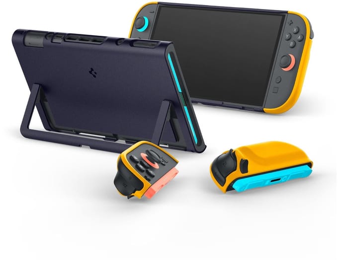 Spigen Nano Pop Hoes Nintendo Polycarbonaat (PC), Thermoplastic polyurethaan (TPU) Marineblauw , Geel
