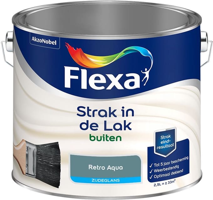 Flexa - Strak In De Lak Buitenlak Zijdeglans - Retro Aqua - Mengverf - 2,5 L