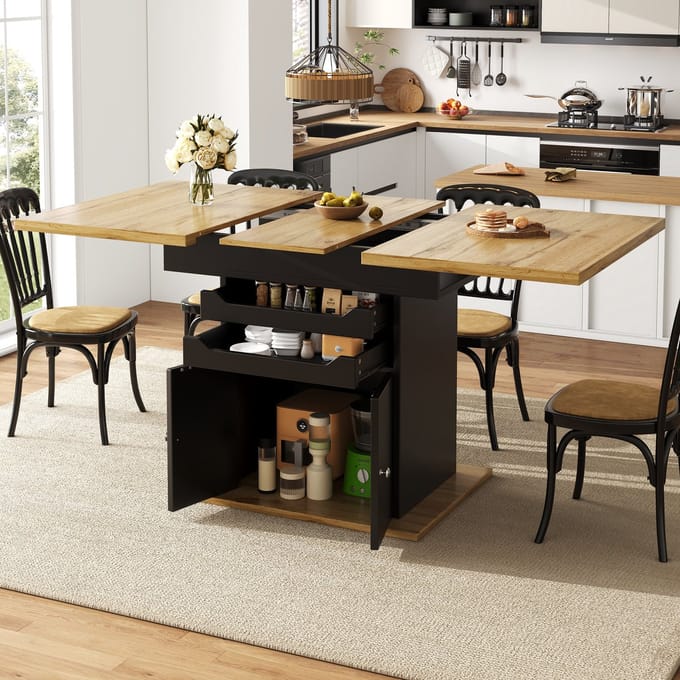 REDOM - Uitschuifbare Eettafel - Met Opbergruimte En Lades - Modern - Voor Eetkamer - MDF - Zwart - 110-140 X 80 Cm