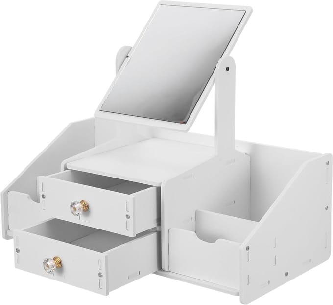 Make-up Organizer - Opberger Kaptafel - Sieraden Opbergen - Met Spiegel - 40 x 21 x 20 cm - Wit