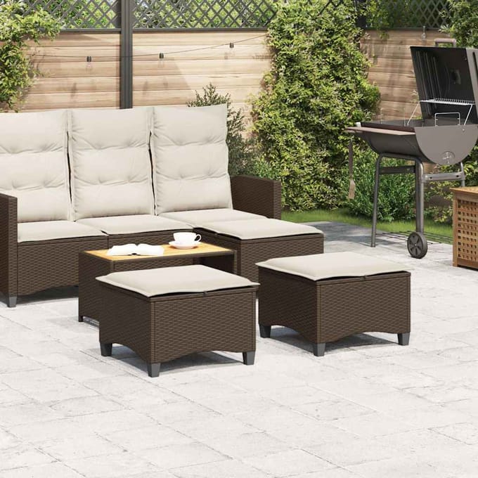 vidaXL - Tuinkrukken - met - kussens - 2 - st - 55x55x36 - cm - poly - rattan - bruin