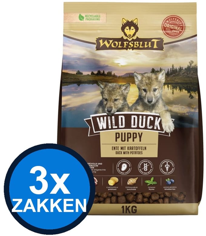 3x Wolfsblut - Puppy Wild Duck - Hondenvoer Droogvoer - 1 kg