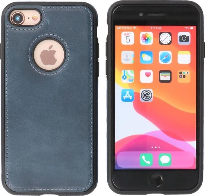 Bestcases - Lederen Backcover - Echt Leer Hoesje - Geschikt voor iPhone SE 2020 - iPhone 8 en iPhone 7 - Navy