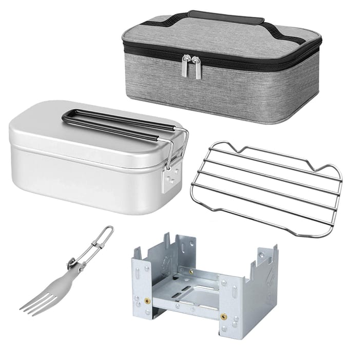 800 ml lunchbox mini-opklapbaar stoomrek comboset Set B gray