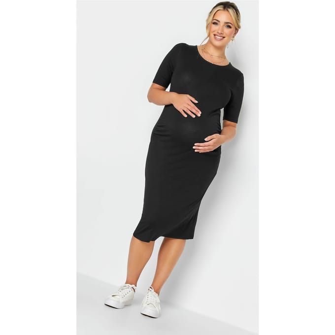 Bump It Up Maternity Midijurk Met Korte Mouwen In Zwart Size 48