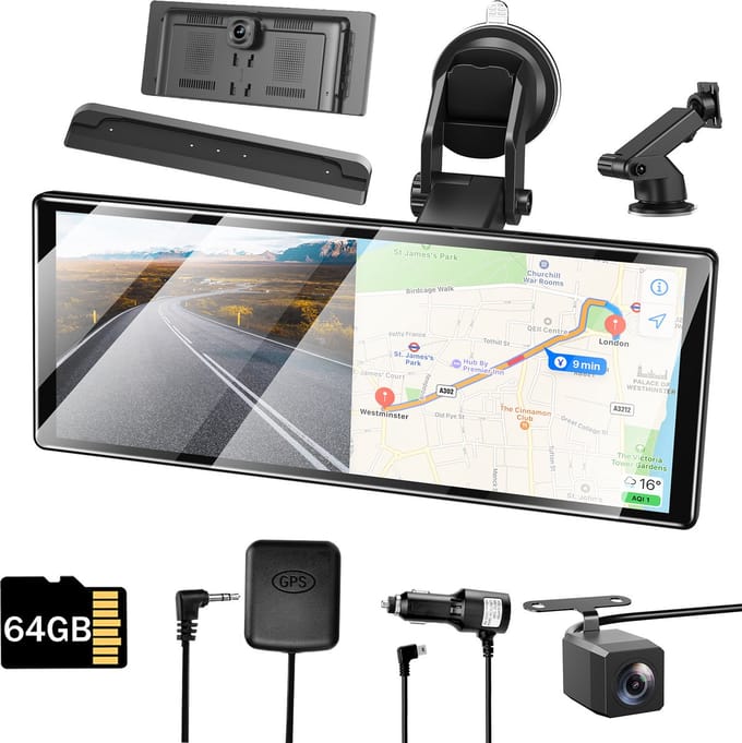 ESSGOO 11,3 Inch Draadloos CarPlay & Android Auto Scherm – Portable Auto Display - Met Voorcamera – IPS Touchscreen – BT/GPS/FM/AUX/64GB