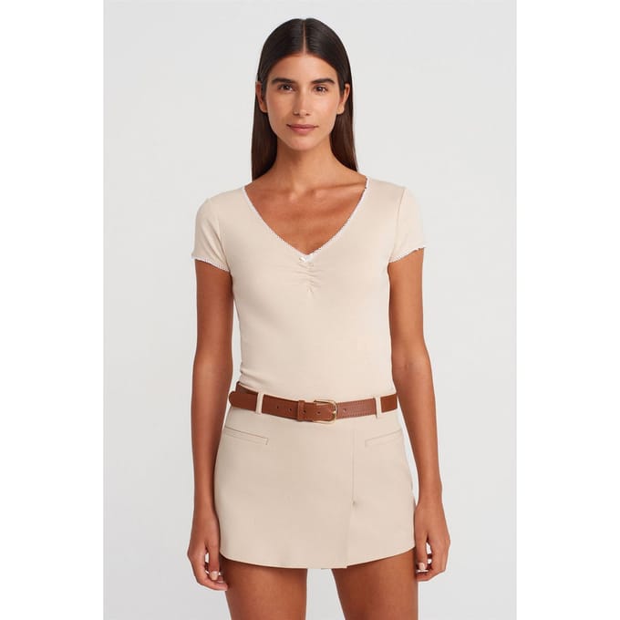 Dames Katoenen Crop Blouse met Ruffles Trim