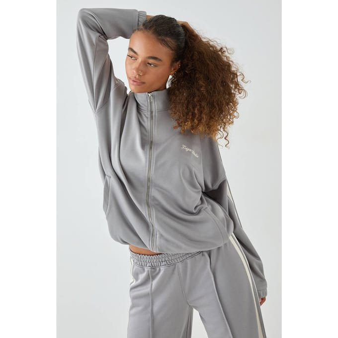 Dames DSGN Studio Tricot Zijstreep Ritssluiting Trainingsjack | Grey | Maat: XS