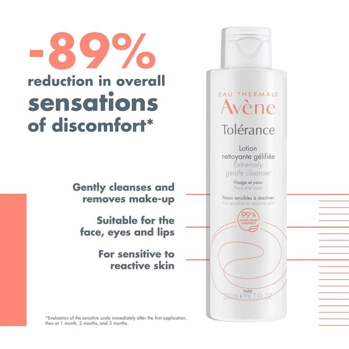 Avène Tolerance Reinigende gel-lotion | Reactieve huid Gelaat & ogen 200 Lotion