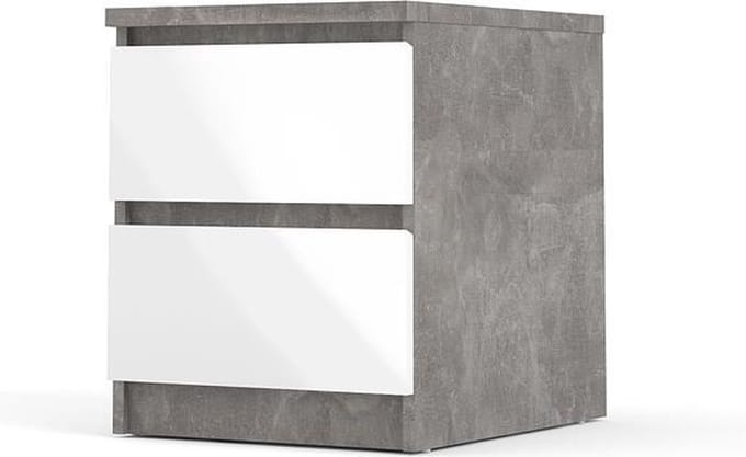Nada nachtkastje met 2 lades , betondecor/wit hoogglans.