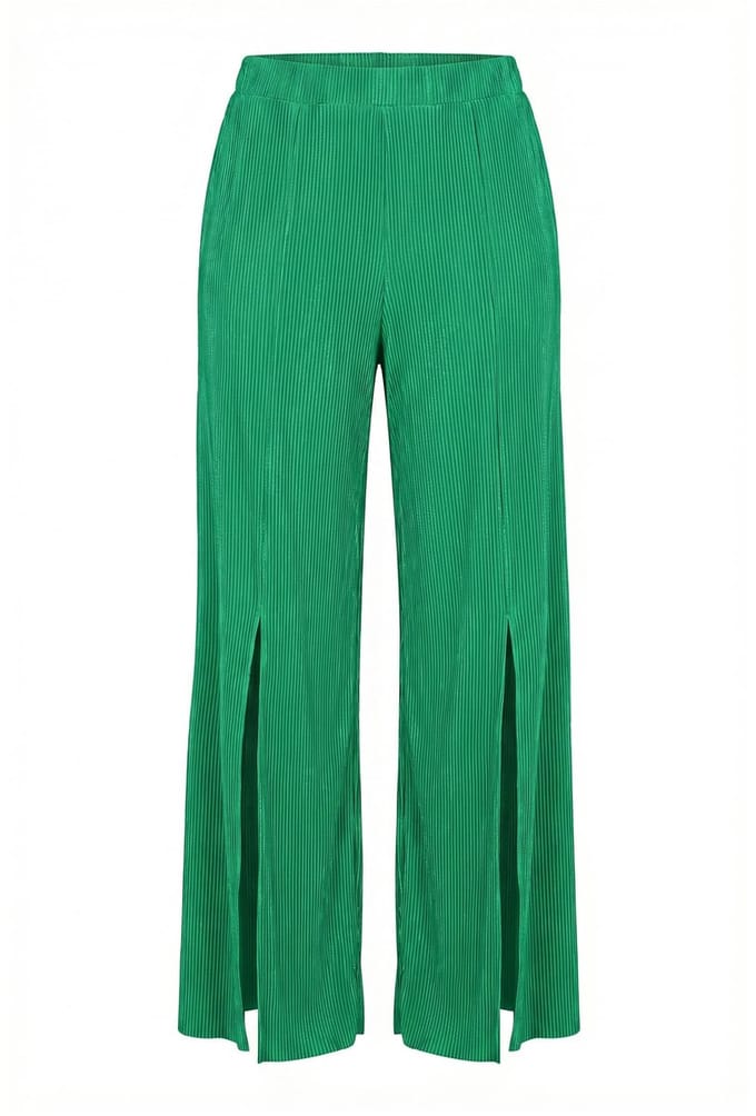 Ulla Popken - Dames - Geplooide broek Rose zoomsplit vooraan - Smaragdgroen - Maat 42+