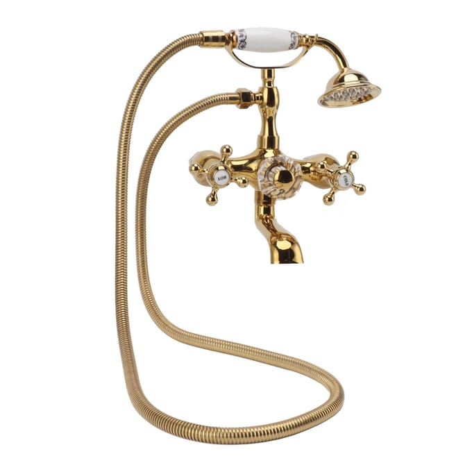 Antiek Messing Douchesysteem Wandmontage Messing Handdouche met Kruisgreep Bad beige