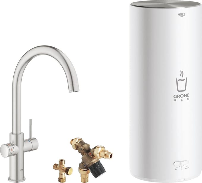 GROHE Red 3IN1 kokendwaterkraan - C Uitloop - 7L boiler - mengventiel – RVS (supersteel)