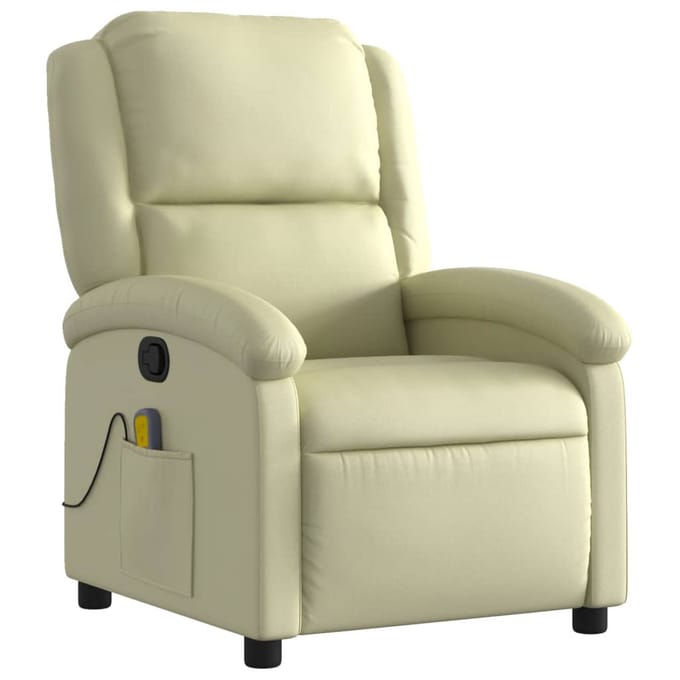 vidaXL - Massagestoel - van - echt - leer, - crèmekleurig