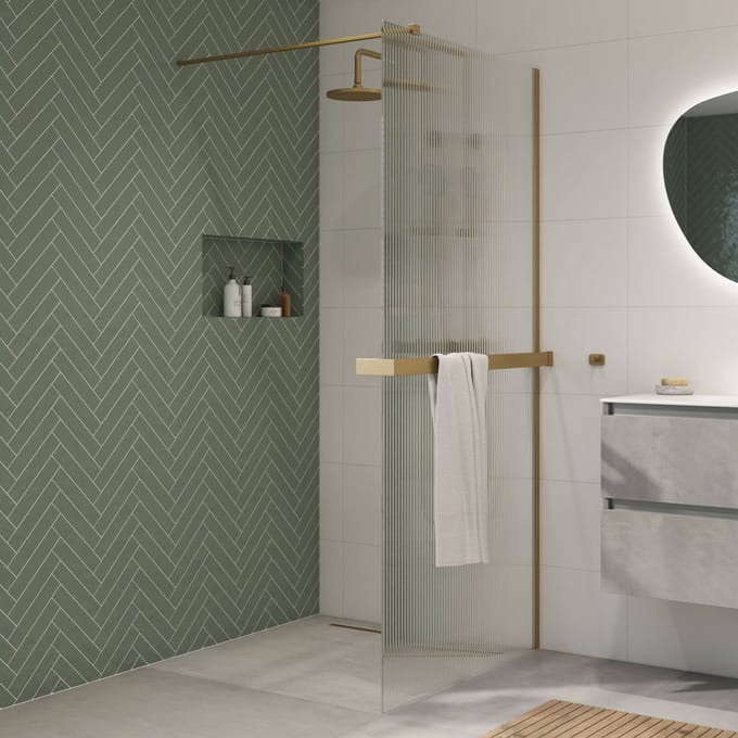 Saqu Modulo inloopdouche incl. antikalk 100x210cm geribbeld glas met handdoekhouder geborsteld messing