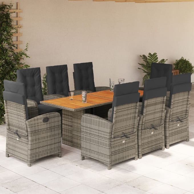 vidaXL - 9-delige - Tuinset - met - kussens - poly - rattan - grijs