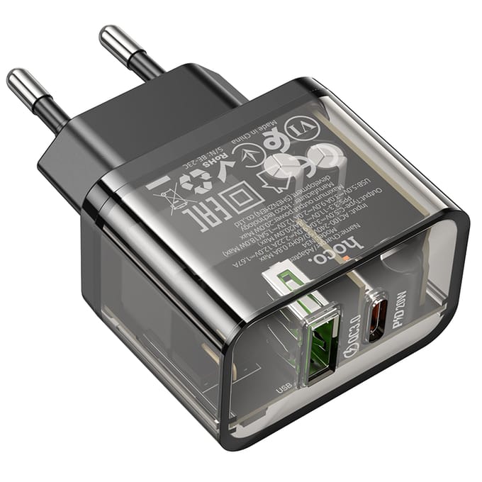 Hoco - Dual-Port Fast Charger (PD20W-QC3.0) Transparent