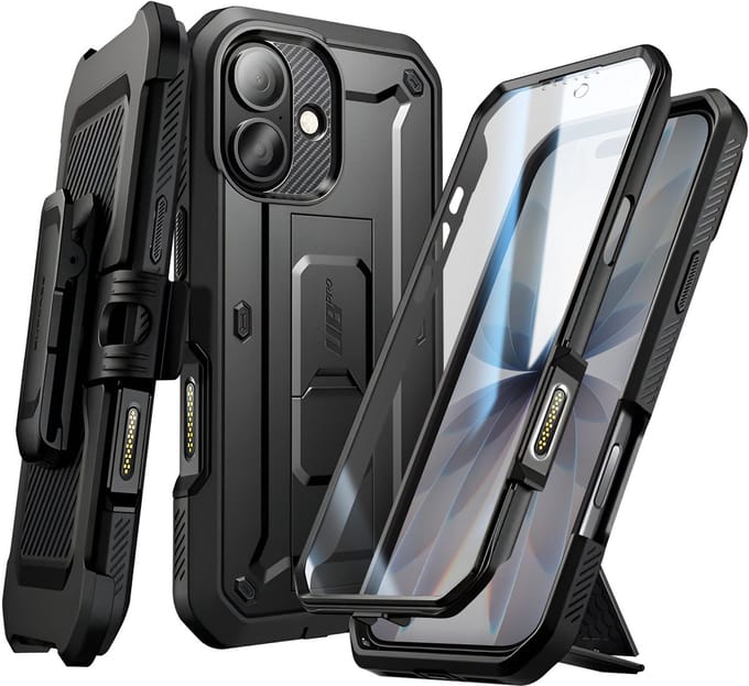 Supcase 360 Backcover met screen protector geschikt voor iPhone 17 hoesje - Zwart