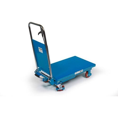 HBM verrijdbare werktafel, heftafel 150 kg, blauw